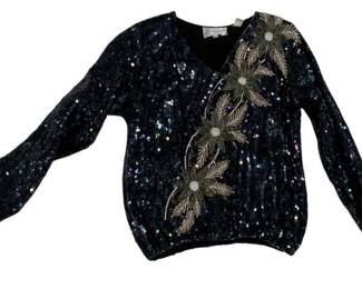 2261 - 100% Silk Dominique Brand Beaded Top Size Small