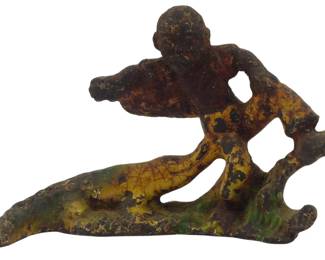 1700 - Vtg Black Americana Cast Iron Bottle Opener (Description): Vintage Black Americana cast iron bottle  opener featuring a figural design with  original painted surface showing wear  consistent with age. Measures 2.5 inches.
