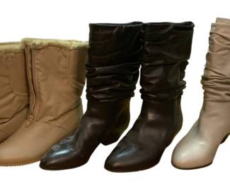 2198 - 2 Leather Boots by Sudini & 1 Waterproof (Description): sizes 8.5
