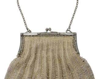 5 - Vintage Beaded Mesh Handbag 5.5x7.5 (Description): Mother of Pearl Inlay