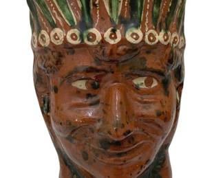 1657 - Indian Pottery Head, Signed - 10" Tall