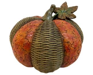 204 - Monumental Resin Decorative Pumpkin w/ leaf (Description): 13 x 17