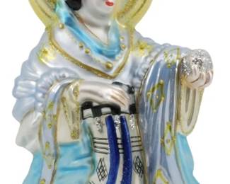 1967 - Christopher Radko Geisha Ornament 7.5" (Description): Christopher Radko Geisha ornament featuring a  beautifully detailed figure in traditional  Japanese attire with elaborate robes and  golden accents. Measures 7.5 inches.