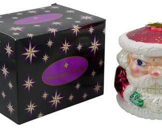 2503 - Christopher Radko Santa Ornament, Tip Broken (Description): Christopher Radko Santa ornament with  original box. The tip is broken. Measures 6  inches.