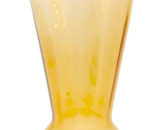 170 - Cambridge Madiera Amber Glass Vase 12" (Description): Cambridge orange glass vase featuring a  flared rim and bulbous base. Measures 12"  tall.
