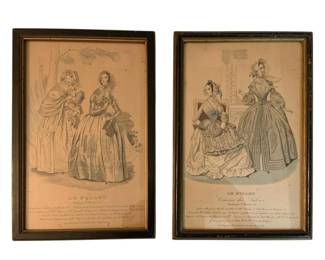 1397 - Le Follet Framed Fashion Prints Group of 2 (Description): A group of two antique framed Le Follet  fashion prints. Each print measures  approximately 7 x 10 inches framed.