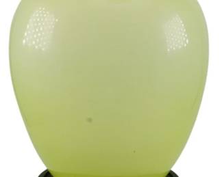 191 - Huge Uranium Vaseline Glass Vase w/ Stand (Description): Vintage jade colored uranium glass vase with  stand. Measures 14 inches.