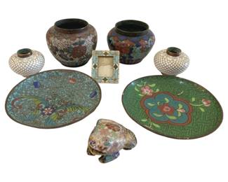 385 - Lot Cloisonne Items (Description): A lot of cloisonne items including various  decorative pieces. The collection features an  assortment of cloisonne wares with  traditional enamelwork designs.
