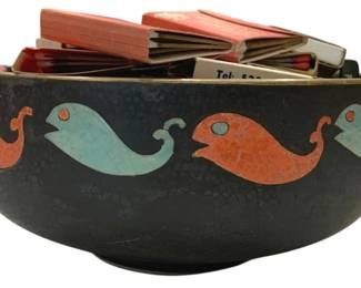 962 - Vintage Fish Bowl w/ Match Books 2"x7"