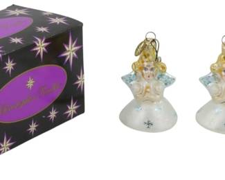 2500 - 3 Christopher Radko Angel Ornaments 3.5" (Description): Three Christopher Radko angel ornaments, each  measuring 3.5 inches. The ornaments come  with their original Christopher Radko box.
