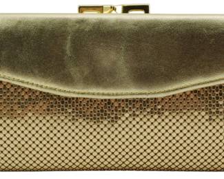 1825 - Vtg Whiting and Davis Gold Tone Wallet (Description): Vintage Whiting and Davis gold tone wallet.  Measures 3 1/2" x 7".
