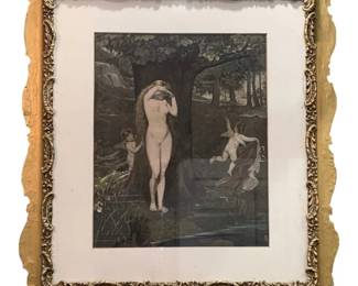 1405 - Antique Frame w/ Garden Nymphs Art 34"x31.5"
