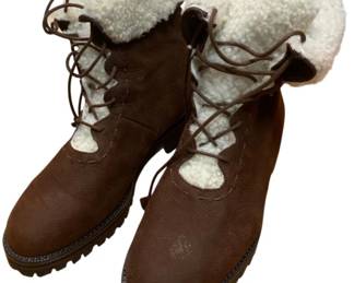 2188 - Cole Haan Natural Shearling Lined Suede Boots (Description): Brown - Lace Front, made in Brazil, size 8B