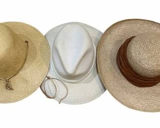 2128 - 2 Straw Hats & 1 Canvas (Description): Neiman Marcus Frank Olive S.F. Green