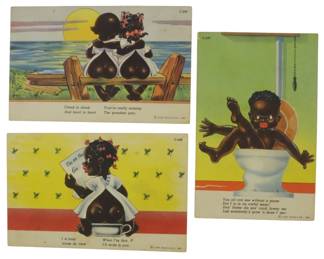 897 - Curt Teich & Co Black Americana Postcards (Description): Three vintage Curt Teich & Co Inc. Black  Americana postcards. These collectible  postcards feature the distinctive  illustration style characteristic of the  publisher's mid-century output.