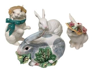 1609 - 3 Decor Bunny Items, 1 Trinket Box