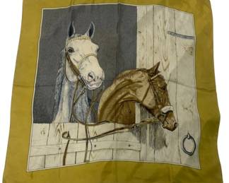 2302 - Equestrian Silk Scarf (Description): Measures 31 x 32