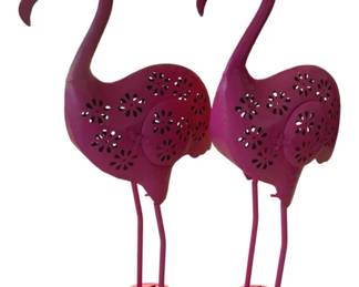 5026 - 2 Metal Flamingo Statues - 28" Tall