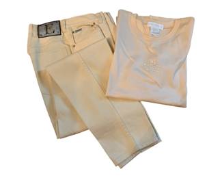 2121 - Escada Outfit Straight Leg Jean & Tee Set (Description): Escada outfit consisting of straight leg  jeans in size 40 and a short sleeve tee in  size 44. A coordinated set from the luxury  German fashion house.