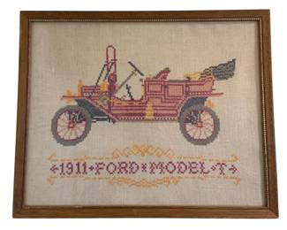 1003 - Framed 1911 Ford Needlepoint - 12 x 15