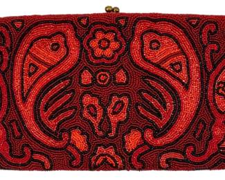 846 - Vtg Beaded Clutch Bag Made in Belgium (Description): Vintage beaded clutch bag, made in Belgium.  This elegant clutch features intricate  beadwork in a decorative pattern. Measures 6"  x 12".