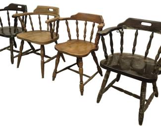 4056 - Group of 4 Chairs (Description): Group of four chairs. The set includes wooden  armchairs in captain's chair style with  spindle backs and turned legs.