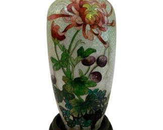 248 - Vintage Japanese Cloisonne Enamel 7" Vase (Description): 7" - includes wooden base