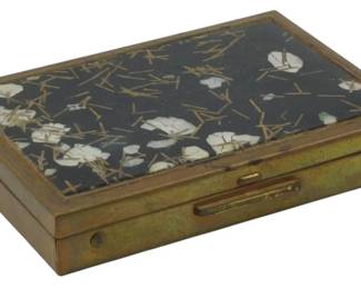 1759 - Fifth Avenue Compact 2.5"x3" (Description): Fifth Avenue compact featuring a decorative  lid with brass frame. Measures 2 1/2" x 3".