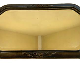 1172 - Vintage Art Deco Mirror 27.5"x15.5" (Description): Art Deco mirror with decorative frame  featuring floral corner motifs. Measures 27  1/2 inches by 15.5 inches.
