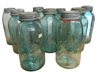 3154 - Lot of Blue Ball Mason Jars - 10" Tall