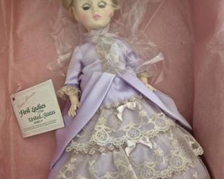 1386 - Madame Alexander Lucretia Garfield Doll 13" (Description): Madame Alexander First Ladies of the United  States doll depicting Lucretia Garfield. The  doll measures 13 inches tall and is presented  in original box with tag.