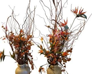 2956 - Pair Vases on Stands w/ Arrangements (Description): vases are 16" , about 5' with decoratives