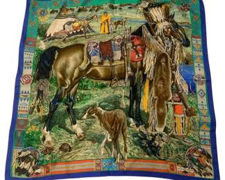 2291 - Hermes Paris Les Cheyennes Silk Scarf (Description): Measures 35 x 35