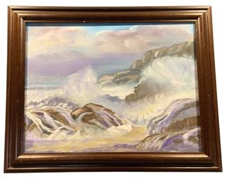 1328 - Seascape Oil on Canvas Painting 14 x 16.5