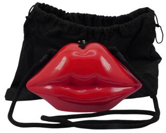 1816 - Timmy Woods Red Lips Novelty Bag w/ Pouch (Description): Vintage Timmy Woods red lips novelty bag with  storage bag. This whimsical handbag features  a sculptural lip design. Measures 5 inches  high by 9 inches wide by 3 inches deep.