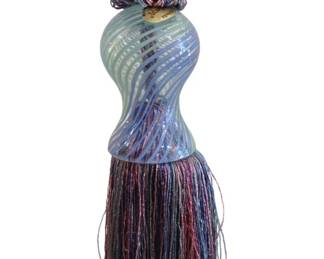 380 - Murano Opalescent Swirl Glass Tassel 15" (Description): Murano glass tassel measuring 15 inches in  length. Features a decorative glass body with  flowing tassel strands and braided cord loop  for hanging.