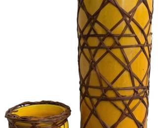 1548 - 2 Japanese Wicker Clad Awaji Vases (Description): 10" Tal