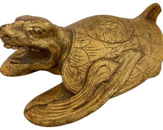 228 - Painted Wood Carving of Mythical Creature (Description): 4 x 10 x 7