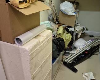 3995 - Closet Lot w/ Assorted Household Items (Description): Closet lot containing assorted household  items, contents sold as-is.
