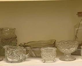 1049 - Shelf Lot of Assorted Glass w/ Cut Glass