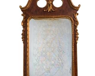 2212 - Antique Italian Regency Style Burl Walnut Mirror (Description): 53 x 26