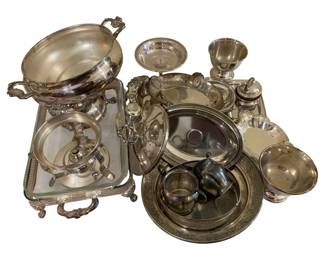 1680 - Group of Silver Plated Items (Description): Various serving pieces and tableware.