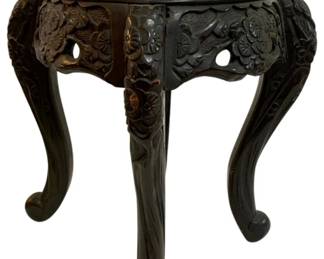 222 - Oriental Carved Rosewood Plant Stand (Description): 18 x 17