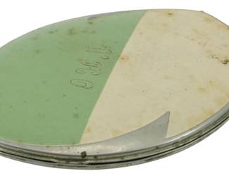 1762 - Vintage Elgin Compact 3.5"x2.5" (Description): Vintage Elgin compact measuring 3 1/2" x  2.5". This classic ladies' powder compact  features a two-tone enamel lid design and  appears to be monogrammed.