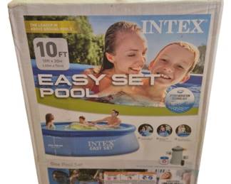 2839 - Intex 10ft x 30in Easy Set Pool in Box (Description): Intex Easy Set Pool, 10 feet by 30 inches.  This above ground pool features Hydro  Aeration Technology and comes complete as one  pool set including a Krystal Clear cartridge  filter pump. The pool remains in its original box. Used as is electric/electronic/mechanical  item. No guarantee all components, untested.