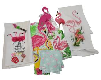 633 - Assorted Flamingo Decorated Linens & Etc