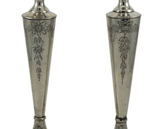 724 - Pair Weighted Sterling Candlesticks 9" (Description): Vintage pair of weighted sterling silver  candlestands. Each measures 9 inches in  height.