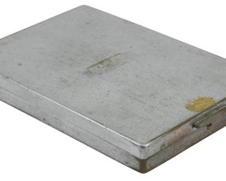 1750 - Vintage Bourjois Compact 3"x2.5" (Description): Vintage Bourjois compact featuring a  rectangular hinged case with subtle  horizontal ribbing on the exterior. The case  shows gentle wear consistent with age.  Measures 3" x 2.5".