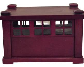 3900 - Falling Rain Nature Chimes Wooden Sound Box (Description): 7 x 11 x 7 Falling Rain Chimes cherrywood  sound box featuring decorative cutout windows  on all sides.