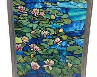 1662 - Water Lily Hanging Stained Glass Panel 11 x 8.5